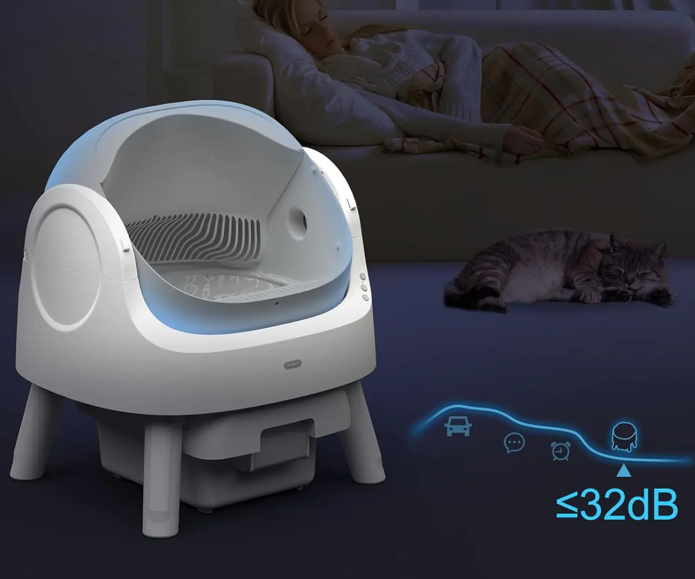 Self Cleaning Cat Litter Box, Automatic Cat Litter Box for Multiple Cats, Integrated Safety Protection with Open-Top Design