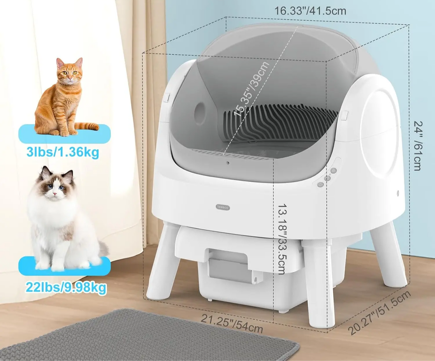 Self Cleaning Cat Litter Box, Automatic Cat Litter Box for Multiple Cats, Integrated Safety Protection with Open-Top Design