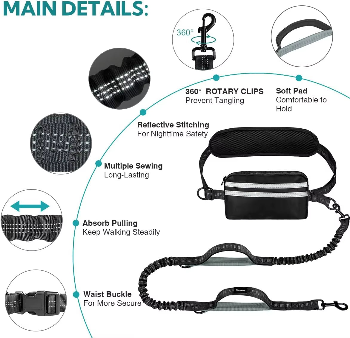 Hands Free Dog Leash with Pouch