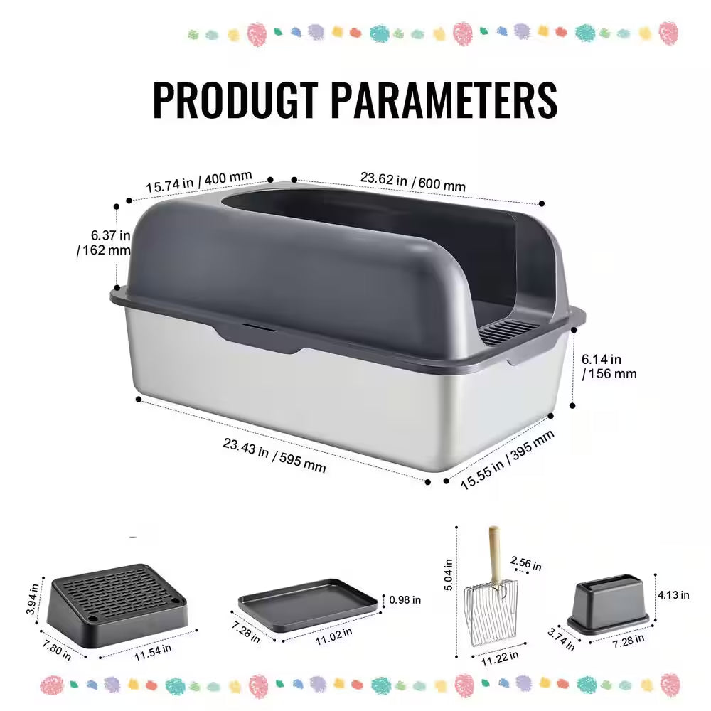 Stainless Steel Cat Litter Box with Lid XL Extra Large Enclosed Cat Litter Box for Big Cats High Sides Metal Litter Box