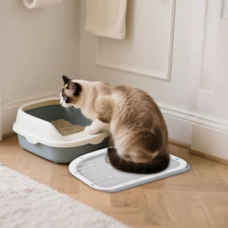 Litter Box Step Stool Cat Litter Tray Elevated Washable Stairs Pad Carpeted Floors Tray for Indoor Apartment Living Room Corner