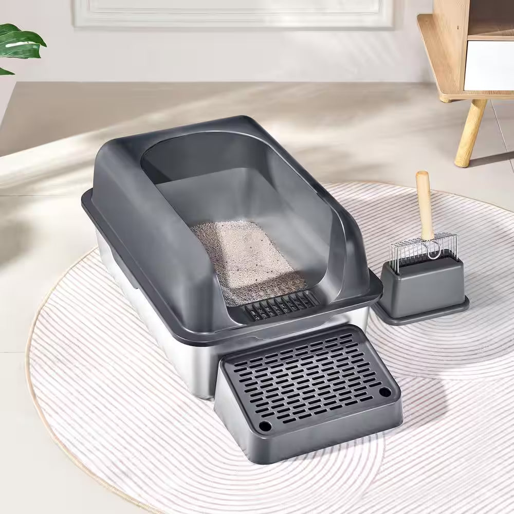 Stainless Steel Cat Litter Box with Lid XL Extra Large Enclosed Cat Litter Box for Big Cats High Sides Metal Litter Box