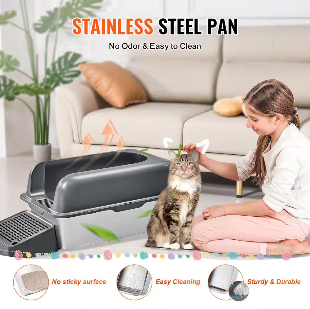 Stainless Steel Cat Litter Box with Lid XL Extra Large Enclosed Cat Litter Box for Big Cats High Sides Metal Litter Box