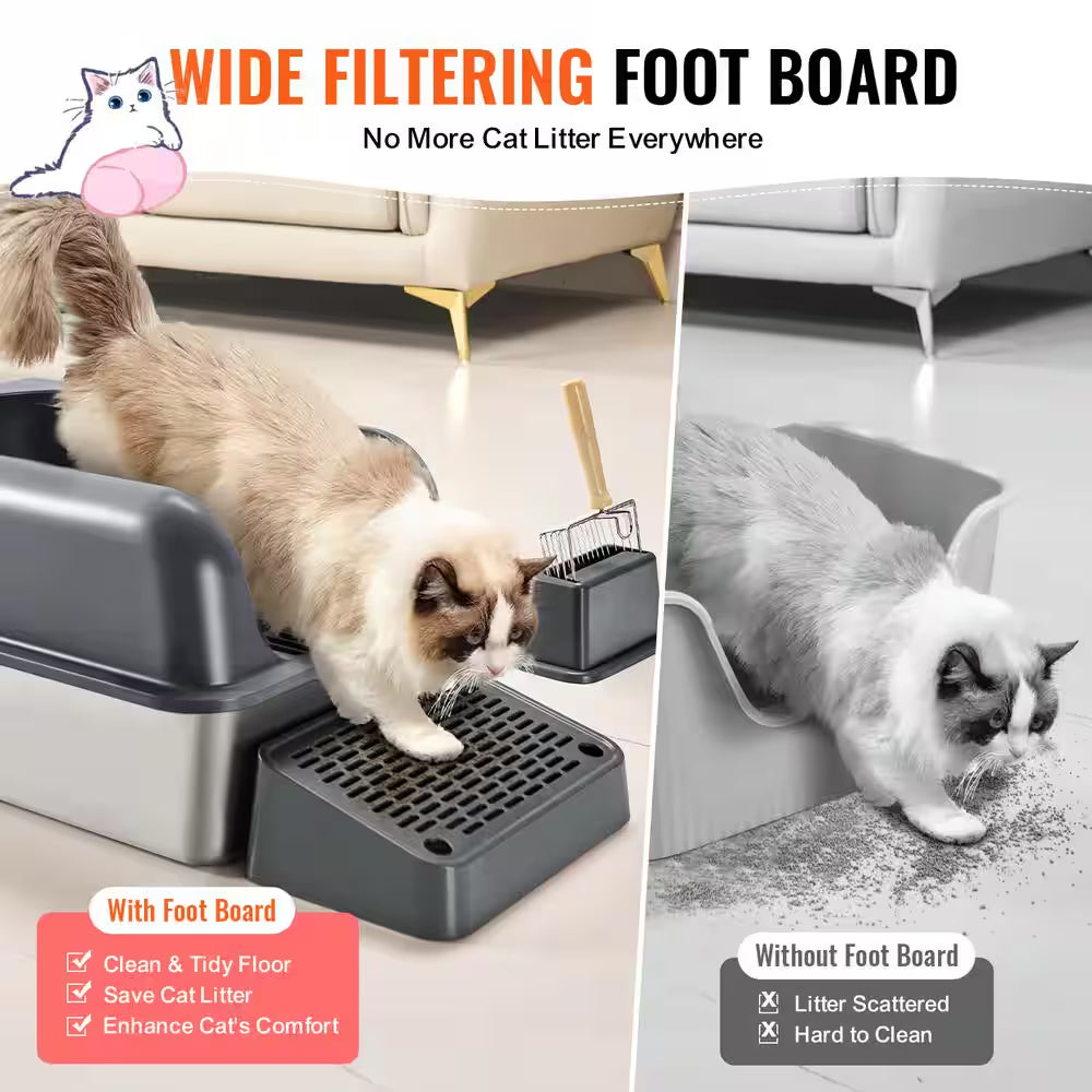 Stainless Steel Cat Litter Box with Lid XL Extra Large Enclosed Cat Litter Box for Big Cats High Sides Metal Litter Box