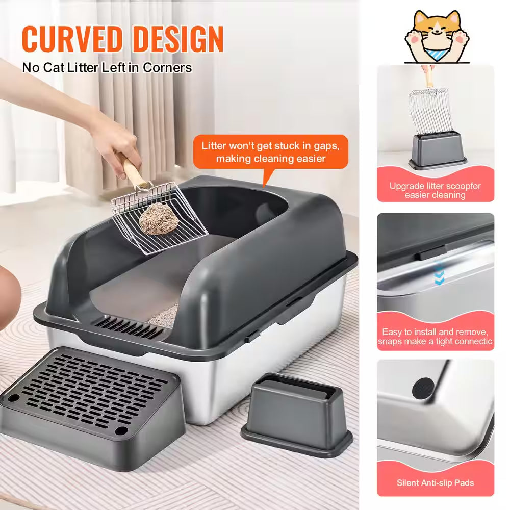 Stainless Steel Cat Litter Box with Lid XL Extra Large Enclosed Cat Litter Box for Big Cats High Sides Metal Litter Box